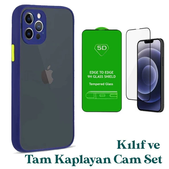 Apple iPhone 11 Pro Uyumlu Montreal Kılıf Ve Tam Kaplayan Cam Set Lacivert