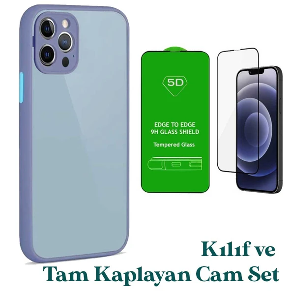 Apple iPhone 11 Pro Uyumlu Montreal Kılıf Ve Tam Kaplayan Cam Set Lavanta Gri