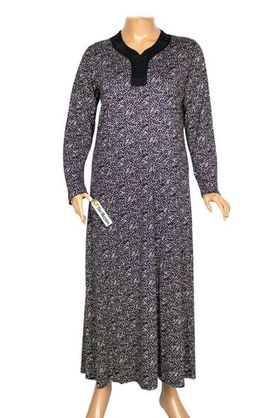 Hesna Kadın Demet Büyük Beden Kuplu Boydan Siyah Elbise Desen 77