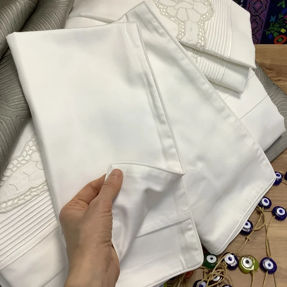 Beyaz iş li Çift Kişilik Nevresim Takımı -6 parça - 3