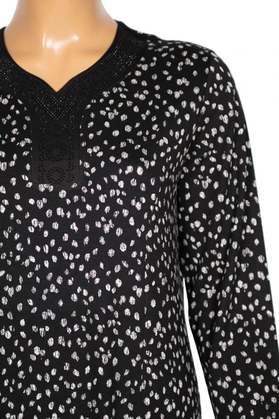 Hesna Kadın Demet Büyük Beden Kuplu Boydan Siyah Elbise Desen 72 - 2