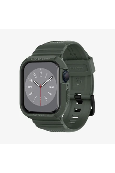 Apple Watch Seri (45mm / 44mm) Kılıf, Spigen Rugged Armor Pro Military Green - 2