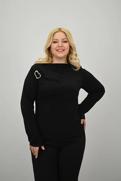 Kadın Büyük Beden Aksesuar Detaylı Drapeli Bluz 1924-25 - 3