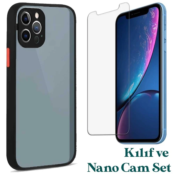 Apple iPhone 12 Pro Max Uyumlu Montreal Kılıf Ve Nano Cam Ekran Koruyucu Set Siyah ürün görseli 1