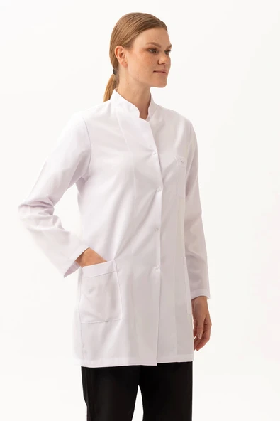 Adiantum Kadın Doktor Öğretmen Laboratuvar Önlüğü - Beyaz, Uzun Kollu, Rahat Kesim - Resim 2