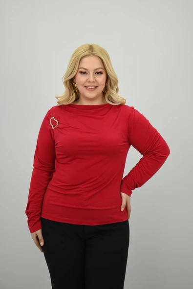 Kadın Büyük Beden Aksesuar Detaylı Drapeli Bluz 1924-25 - 10