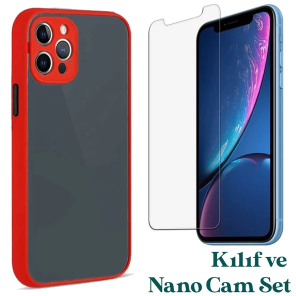Apple iPhone 12 Pro Uyumlu Montreal Kılıf Ve Nano Cam Ekran Koruyucu Set Kırmızı ürün görseli 1