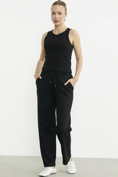 Fitilli Basic Kolsuz Tişört - Siyah - Resim 2