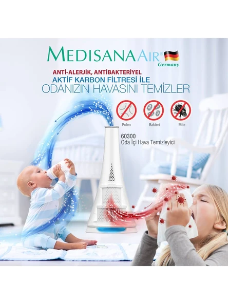 Medisana Mini ultra sessiz Oda Hava Temizleyici 3m Filtreli LED Işıklı VAZO ŞEKLINDE 20M2 - 2