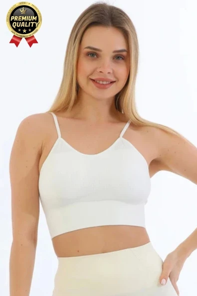 Göğüs Toparlayıcı Sarkma Önleyen Gündelik Spor Kullanım İnce İp Askılı Pedli Çizgili Crop Büstiyer - 2