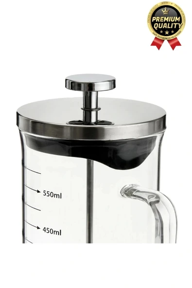 Çok Amaçlı Isıyı Koruyan Süzgeçli Bitki Çayı Filtre Kahve Demlik Ölçü Kabı Cam French Press 600 ml - 4