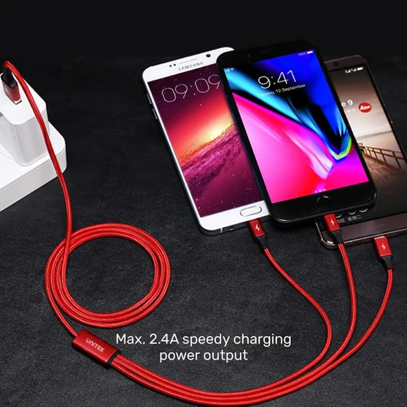 UNITEK USB-A 3in1 HIZLI ŞARJ KABLOSU 1.2MT 2.4A MICRO USB, TYPE-C, LIGHTNING (C14049BK) - 4