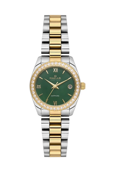 SAFİR CAM GÜMÜŞ - ALTIN KADIN KOL SAATİ NC34-39A427-CNMS ürün görseli 1