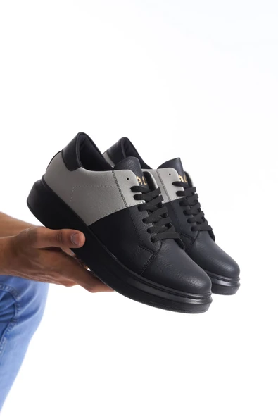 ET151 Boost Bağcıklı Cilt Süet Erkek Günlük Sneaker Ayakkabı ST - Siyah/Gri - Resim 4