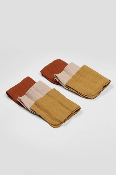 Nessiworld Bistyle 6'lı Müslin Mendil 20x20 cm 90106 Kiremit Bej Hardal - Resim 2