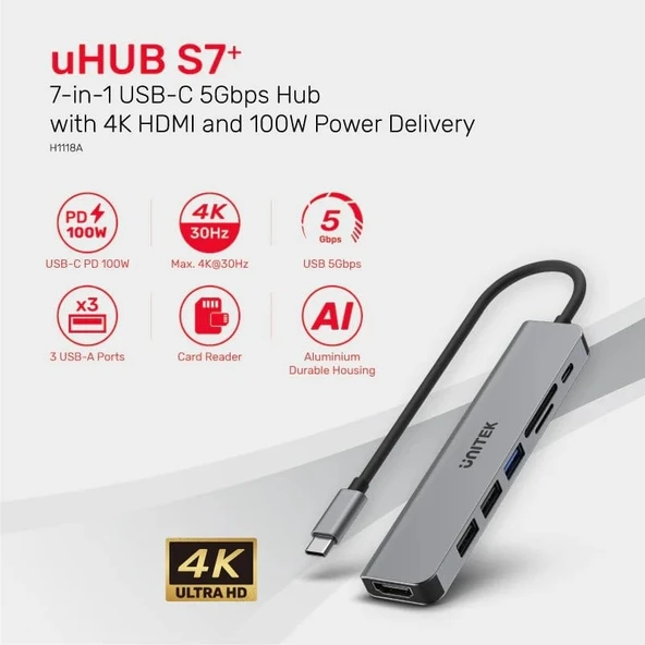 UNITEK USB-C 7in1 UNIVERSAL DOCKING STATION (H1118A) - 4