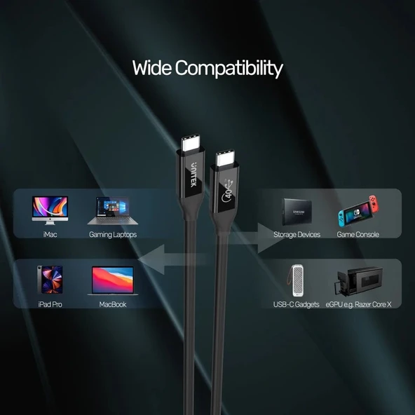 UNITEK USB4 THUNDERBOLT KABLO 0.8MT 40GBPS, 8K&60Hz,100W (C14100BK-0.8M) - 4