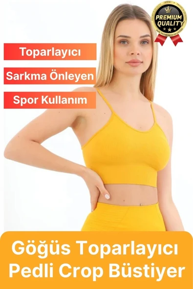 Göğüs Toparlayıcı Sarkma Önleyen Gündelik Spor Kullanım İnce İp Askılı Pedli Çizgili Crop Büstiyer - 1