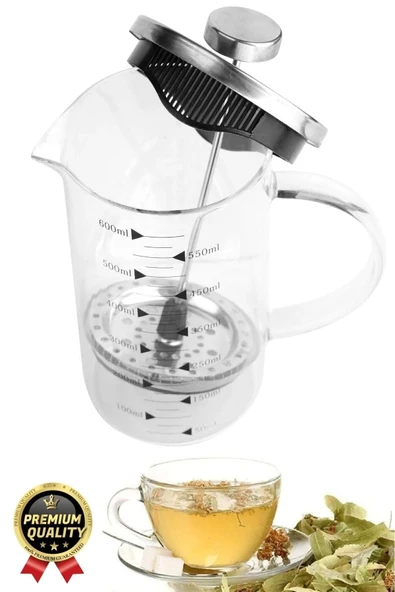Çok Amaçlı Isıyı Koruyan Süzgeçli Bitki Çayı Filtre Kahve Demlik Ölçü Kabı Cam French Press 600 ml - 2