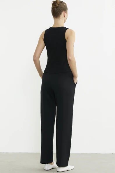 Fitilli Basic Kolsuz Tişört - Siyah - Resim 5