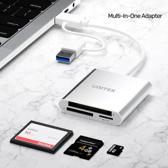 UNITEK USB-C/A TO HAFIZA KART OKUYUCU SD/CF/MICRO SD 5GBPS (Y-9313D) - 3