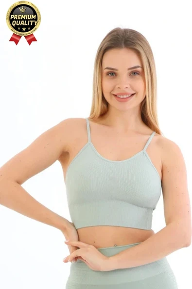 Göğüs Toparlayıcı Sarkma Önleyen Gündelik Spor Kullanım İnce İp Askılı Pedli Çizgili Crop Büstiyer - 3