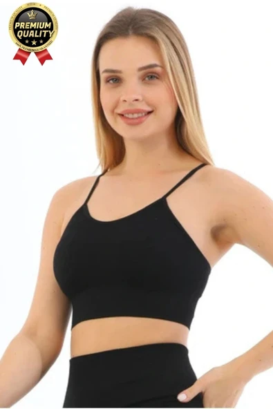 Göğüs Toparlayıcı Sarkma Önleyen Gündelik Spor Kullanım İnce İp Askılı Pedli Çizgili Crop Büstiyer - 3