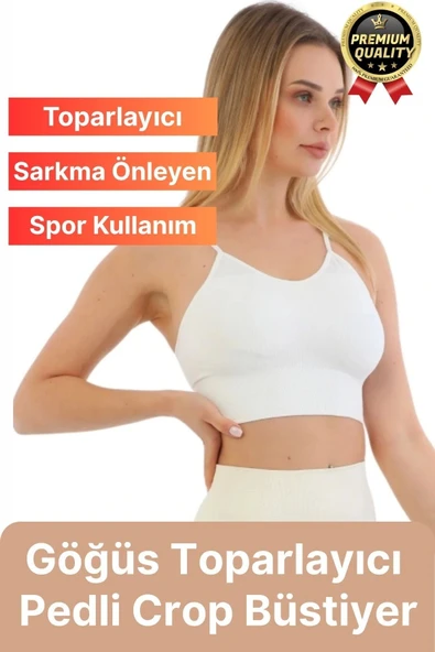 Göğüs Toparlayıcı Sarkma Önleyen Gündelik Spor Kullanım İnce İp Askılı Pedli Çizgili Crop Büstiyer - 1