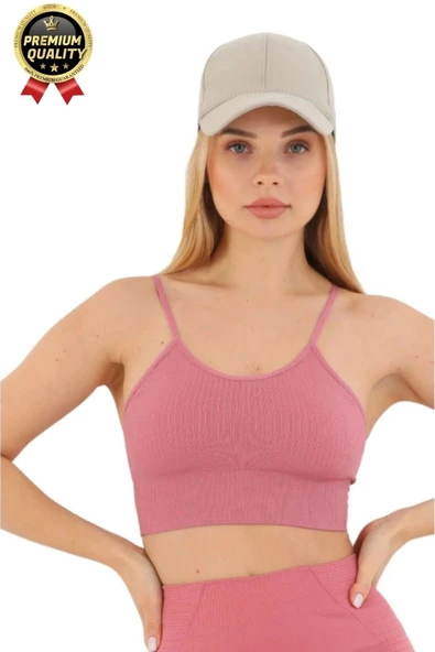 Göğüs Toparlayıcı Sarkma Önleyen Gündelik Spor Kullanım İnce İp Askılı Pedli Çizgili Crop Büstiyer - 2