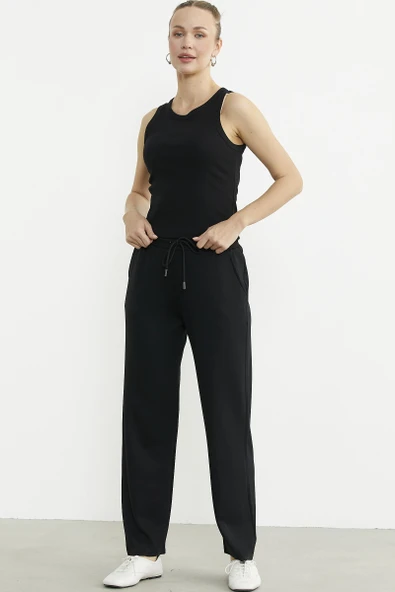 Fitilli Basic Kolsuz Tişört - Siyah - Resim 3