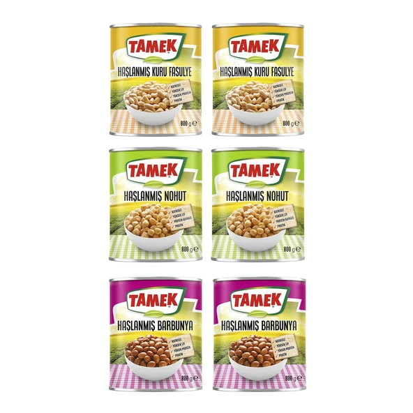 Tamek Haşlanmış Kuru Fasulye - Nohut - Barbunya 800 gr 6 lı Karma Paket