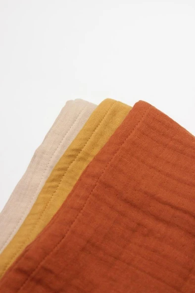 Nessiworld Bistyle 6'lı Müslin Mendil 20x20 cm 90106 Kiremit Bej Hardal - Resim 3