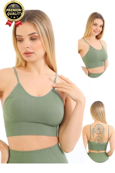 Göğüs Toparlayıcı Sarkma Önleyen Gündelik Spor Kullanım İnce İp Askılı Pedli Çizgili Crop Büstiyer - 6