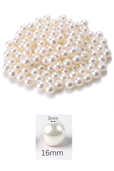 250 gram 16mm Krem Renk Plastik İnci Boncuk Çanta ve Takı Yapım Boncuğu (~85 adet) - 2