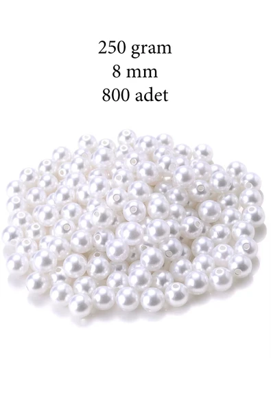 250 gram 8mm Beyaz Renk Plastik İnci Boncuk Çanta ve Takı Yapım Boncuğu (~800 adet) ürün görseli 1