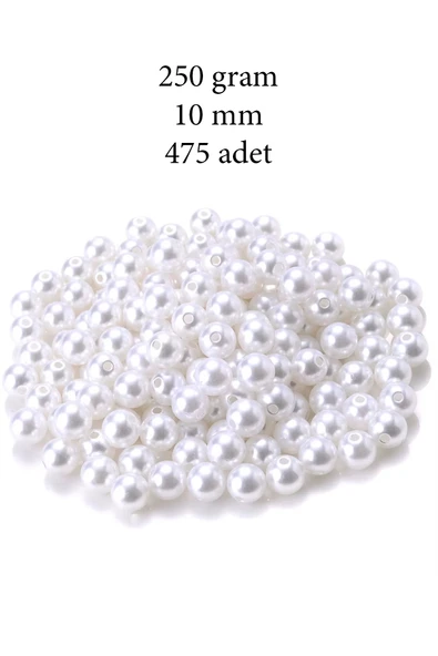 250 gram 10mm Beyaz Renk Plastik İnci Boncuk Çanta ve Takı Yapım Boncuğu (~475 adet) ürün görseli 1