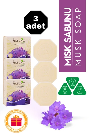 Misk Özlü Taş Sabun 3'lü Eko Paket Nemlendirici ve Onarıcı Kuru Cilt Bakımı - 3x125 gr