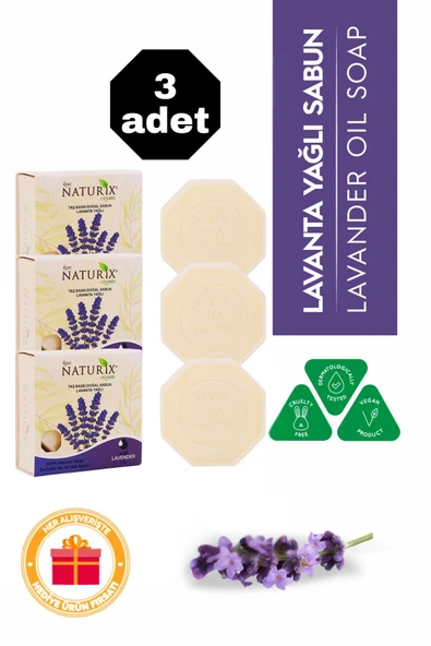Lavanta Yağlı Taş Sabun 3'lü Eko Paket Yağ Dengesi Ve Ferahlatıcı Cilt Bakımı - 3x125 gr