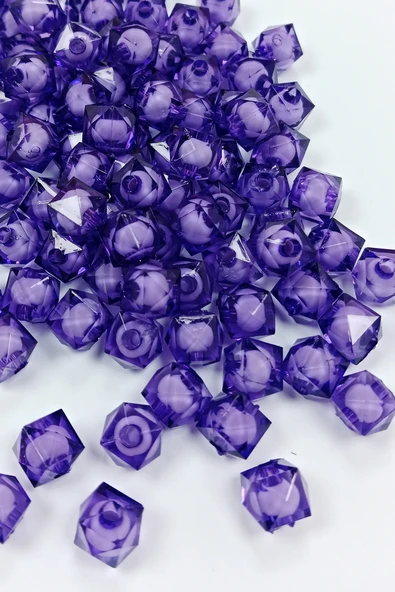 Küp Boncuk İçten Boncuklu Bileklik Çanta Boncuğu 10 mm 50 gr Eflatun - BNC458 - 2
