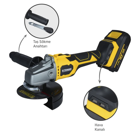 RTX3060 Şarjlı Avuç Taşlama Makinası Kömürsüz 125mm 2x4AhPlus Çift Akü Hızlı Şarj X-Lion - Akü Dahil - 4