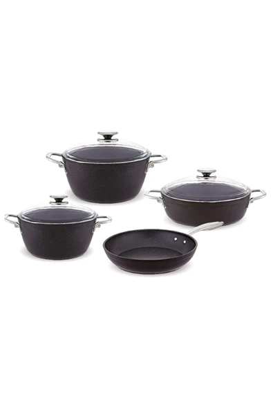 7 PARÇA GRANİT TENCERE SET GALAXY SİYAH METAL