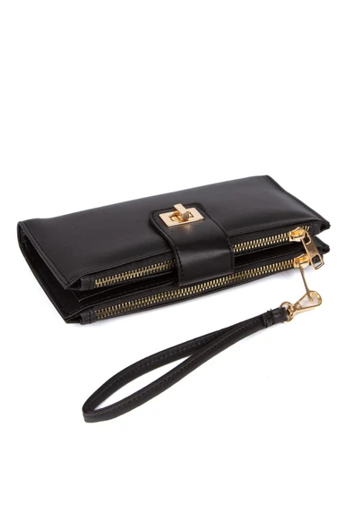 Telefon Bölmeli Büyük Para Cüzdanı Bilek Askılı Bayan Suni Deri Portföy Cüzdan - 4