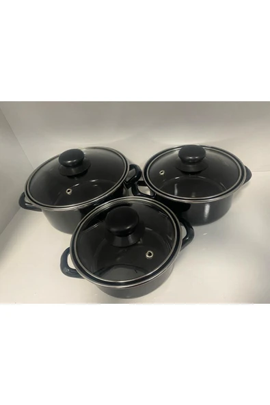 CAM KAPAK EMAYE TENCERE SETİ 14-16-18 CM