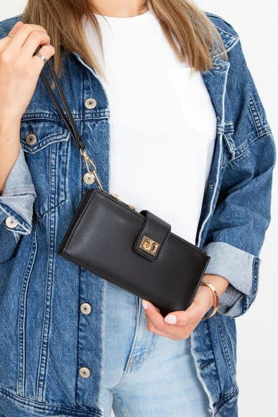 Telefon Bölmeli Büyük Para Cüzdanı Bilek Askılı Bayan Suni Deri Portföy Cüzdan - 2