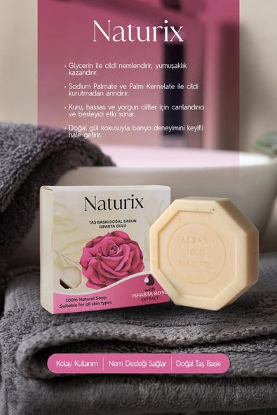 Isparta Gülü Özlü Taş Sabun 3'lü Eko Paket Cilt Tonu Eşitleyici ve Aydınlatıcı Bakım - 3x125 gr - 3