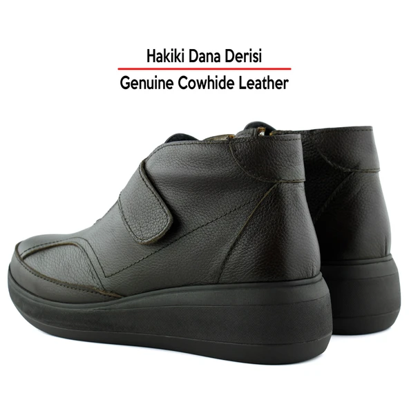 Erkan Saçmacı Lawine Kahverengi Hakiki Dana Derisi Fermuarlı Cırt Cırtlı Bot - 5