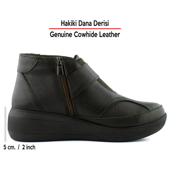Erkan Saçmacı Lawine Kahverengi Hakiki Dana Derisi Fermuarlı Cırt Cırtlı Bot - 2