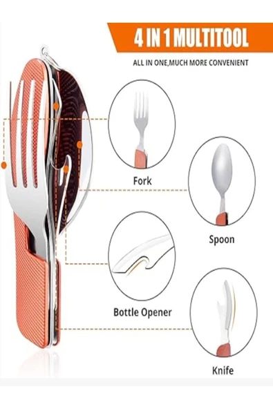 3'ü 1 Arada Kaşık Çatal Bıçak Açacak Takımı Katlanabilir ve Ayrılabilir Kamp Yemek Outdoor Seti - 4