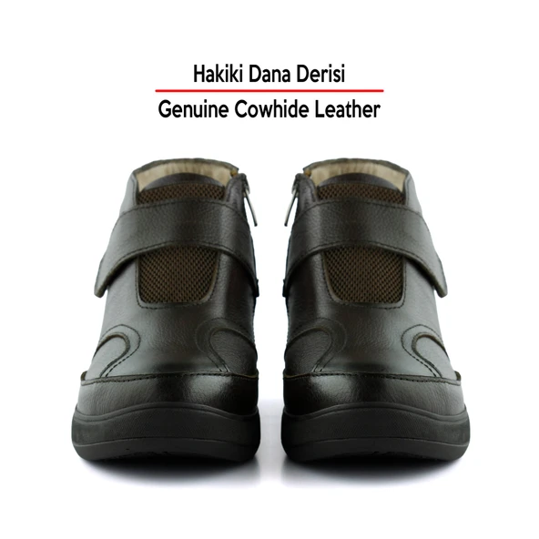 Erkan Saçmacı Lawine Kahverengi Hakiki Dana Derisi Fermuarlı Cırt Cırtlı Bot - 4