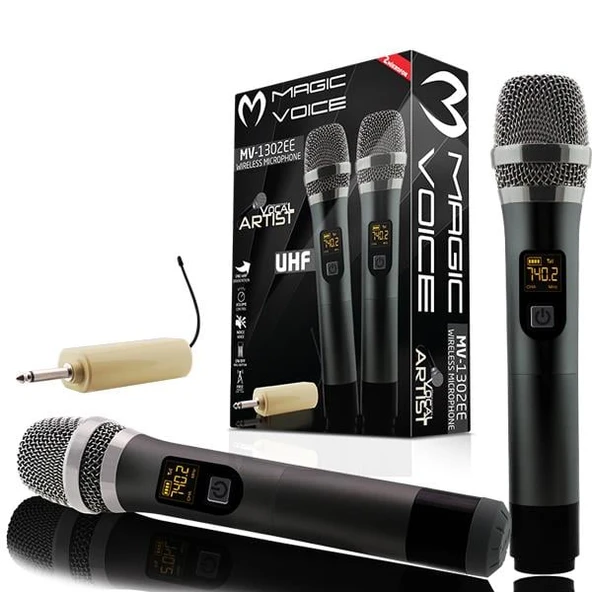 Ayt Magicvoice MV-1302EE Portatif Kablosuz 2 El Mikrofonu 6.3 Mm Jack Girişli Kablosuz 1 Verici 2 Li El Mikrofon
